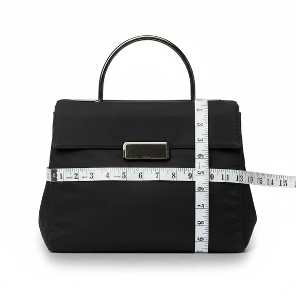 PRADA BLACK METAL HANDLE NYLON SATCHELL TOTE BAG - Picture 4 of 15